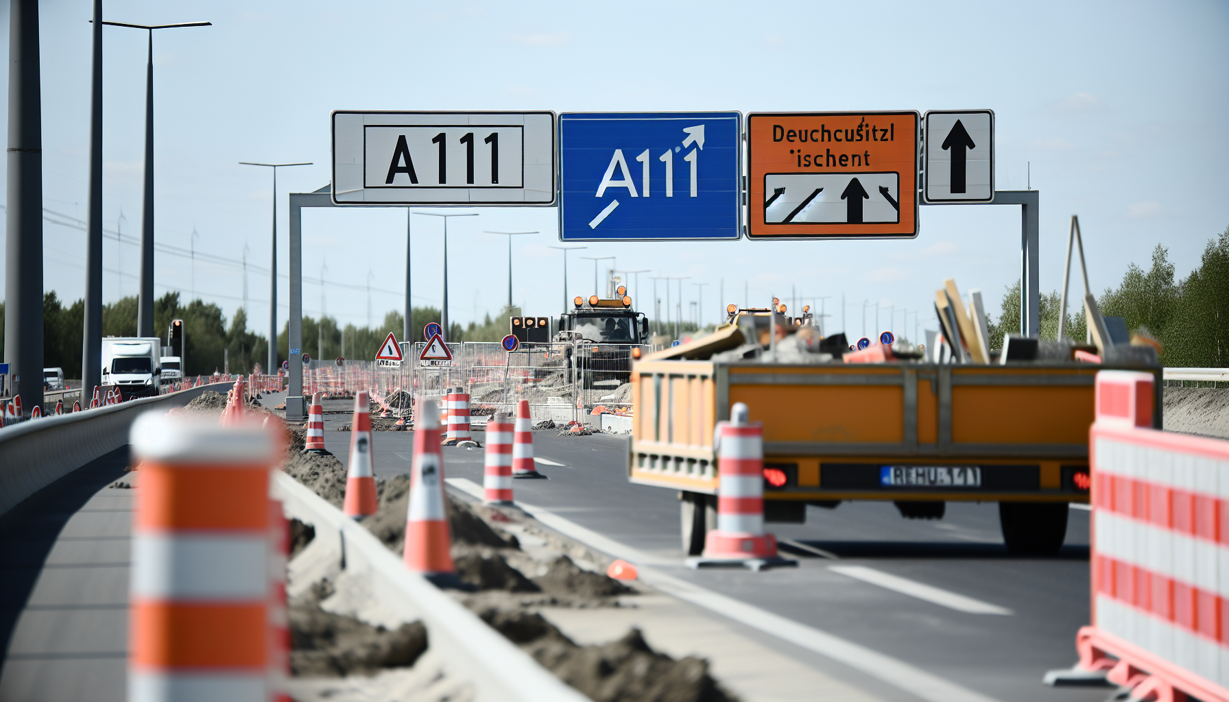 Berlin'de A111 Otoyolu'nda Gece Yol Çalışmaları
